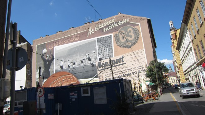 Some graffiti in the Jewish quarter.  Hungary beat England in a football match in the 1950s, and this commemorates it. 