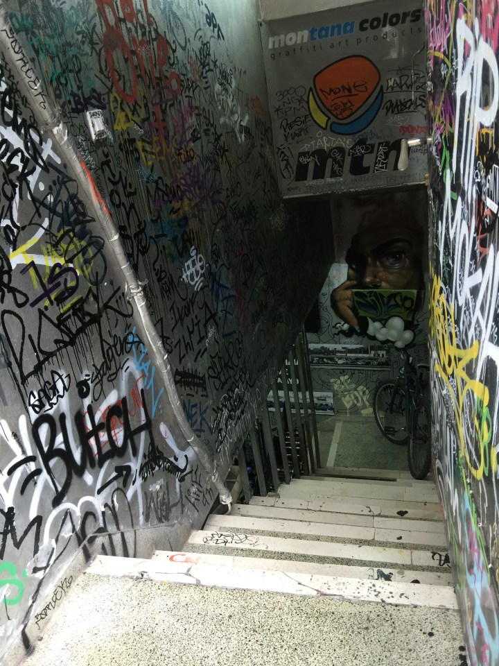 Stairs down to the shop