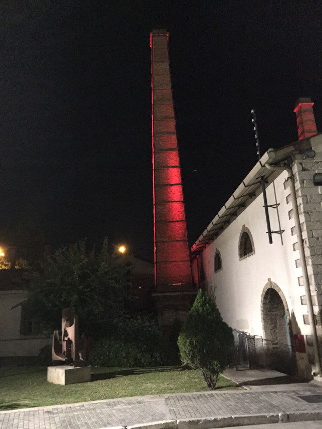 The red lighting on the tower is a reminder of their earlier use as fiery furnaces, aparently.
