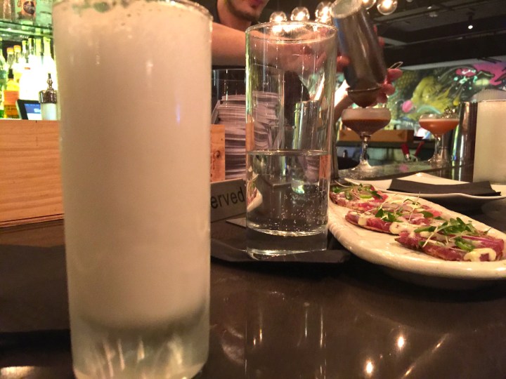 The national drink of Peru is Pisco sour.  This is a brandy-like spirit, which is mixed with sugar, lime and egg whites.  Chile also claims ownership of this national drink.  I’ve never been to either countries (although they’re on this year’s hit-list) so I can’t say how authentic it is, but it was very well presented and easy to drink.  