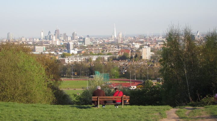 Parliament Hill, Hampstead Heath, as seen in many films and TV shows.  My favourite free view of London.