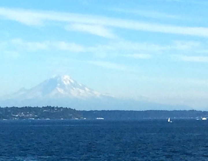 Taking the ferry over to Bainbridge Island. Yes that is snow in August