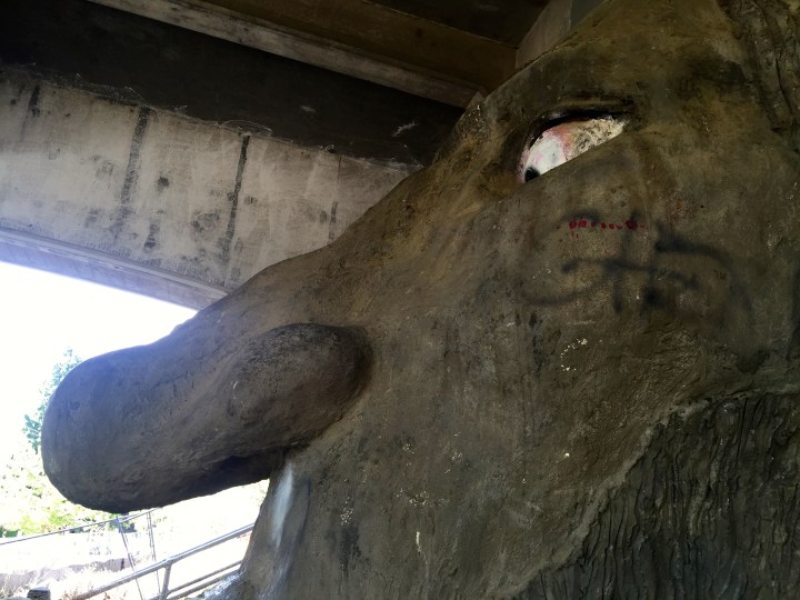 The troll is a piece of interactive artwork; people can climb up on him